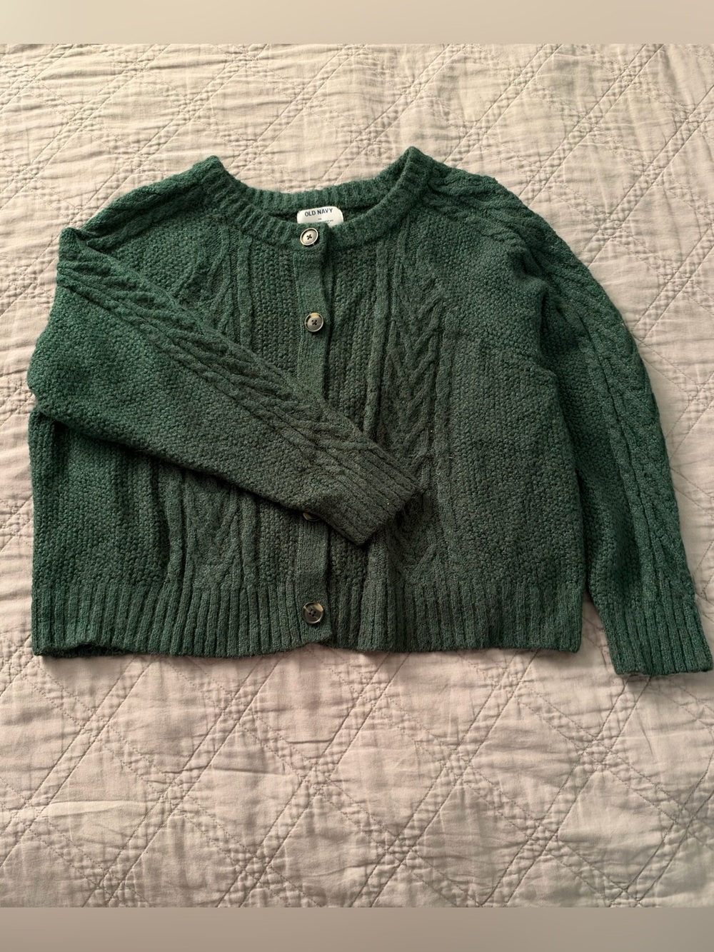 Old Navy #477617 Green Chunky Wool Blend Cable Knit Cropped Cardigan Sweater XXL